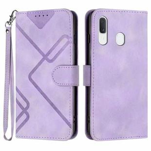 For Samsung Galaxy A40 Line Pattern Skin Feel Leather Phone Case(Light Purple)