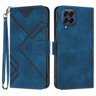 For Samsung Galaxy M33 5G Global Line Pattern Skin Feel Leather Phone Case(Royal Blue)