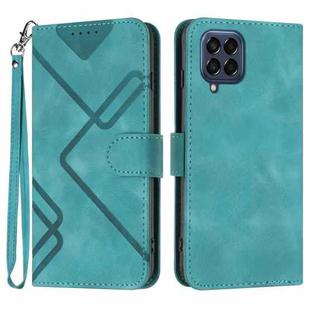 For Samsung Galaxy M33 5G Global Line Pattern Skin Feel Leather Phone Case(Light Blue)