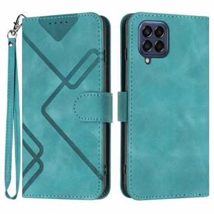 For Samsung Galaxy M53 5G Line Pattern Skin Feel Leather Phone Case(Light Blue)