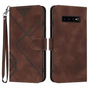 For Samsung Galaxy S10 Line Pattern Skin Feel Leather Phone Case(Coffee)