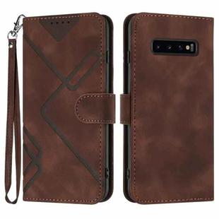 For Samsung Galaxy S10+ Line Pattern Skin Feel Leather Phone Case(Coffee)