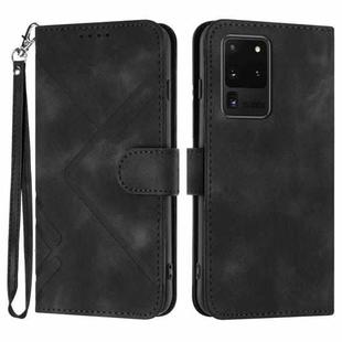 For Samsung Galaxy S20 Ultra Line Pattern Skin Feel Leather Phone Case(Black)