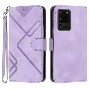 For Samsung Galaxy S20 Ultra Line Pattern Skin Feel Leather Phone Case(Light Purple)