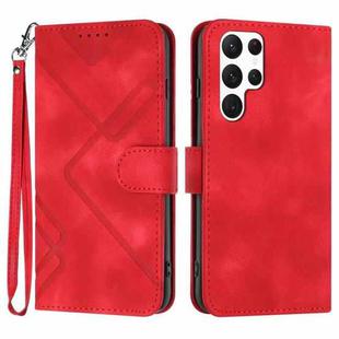 For Samsung Galaxy S22 Ultra 5G Line Pattern Skin Feel Leather Phone Case(Red)