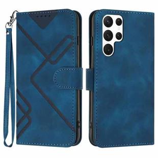 For Samsung Galaxy S22 Ultra 5G Line Pattern Skin Feel Leather Phone Case(Royal Blue)