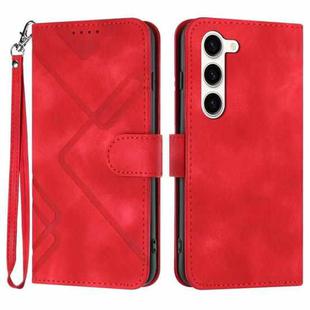 For Samsung Galaxy S23 5G Line Pattern Skin Feel Leather Phone Case(Red)