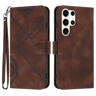 For Samsung Galaxy S23 Ultra 5G Line Pattern Skin Feel Leather Phone Case(Coffee)