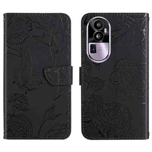 For OPPO Reno10 HT03 Skin Feel Butterfly Embossed Flip Leather Phone Case(Black)