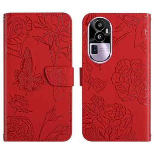 For OPPO Reno10 HT03 Skin Feel Butterfly Embossed Flip Leather Phone Case(Red)