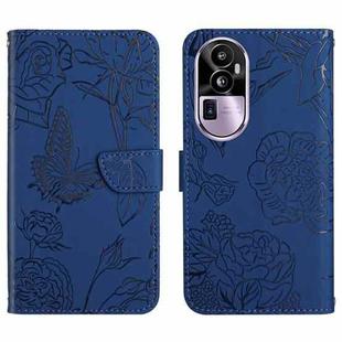 For OPPO Reno10 Pro HT03 Skin Feel Butterfly Embossed Flip Leather Phone Case(Blue)