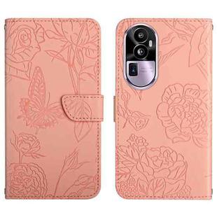 For OPPO Reno10 Pro+ HT03 Skin Feel Butterfly Embossed Flip Leather Phone Case(Pink)
