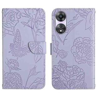 For OPPO A58 4G HT03 Skin Feel Butterfly Embossed Flip Leather Phone Case(Purple)