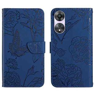 For OPPO A58 4G HT03 Skin Feel Butterfly Embossed Flip Leather Phone Case(Blue)