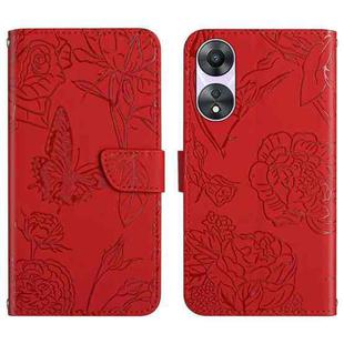 For OPPO A18 / A38 4G HT03 Skin Feel Butterfly Embossed Flip Leather Phone Case(Red)