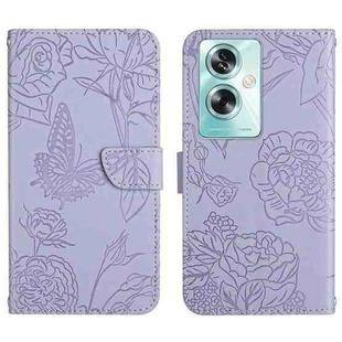 For OPPO A59 5G HT03 Skin Feel Butterfly Embossed Flip Leather Phone Case(Purple)