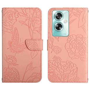 For OPPO A59 5G HT03 Skin Feel Butterfly Embossed Flip Leather Phone Case(Pink)