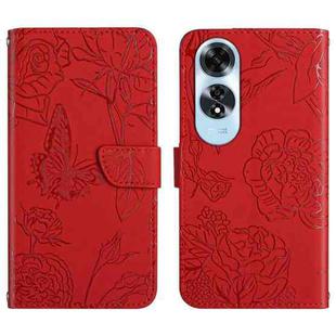 For OPPO A60 4G HT03 Skin Feel Butterfly Embossed Flip Leather Phone Case(Red)