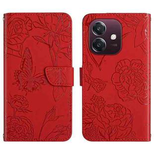 For OPPO A3 4G Global / 5G Global HT03 Skin Feel Butterfly Embossed Flip Leather Phone Case(Red)