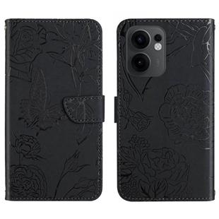 For OPPO Reno13 F HT03 Skin Feel Butterfly Embossed Flip Leather Phone Case(Black)