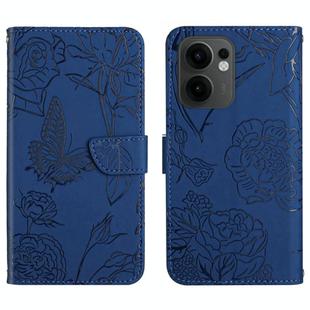 For OPPO Reno13 F HT03 Skin Feel Butterfly Embossed Flip Leather Phone Case(Blue)