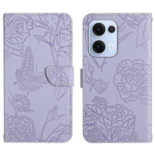 For OPPO Reno13 HT03 Skin Feel Butterfly Embossed Flip Leather Phone Case(Purple)