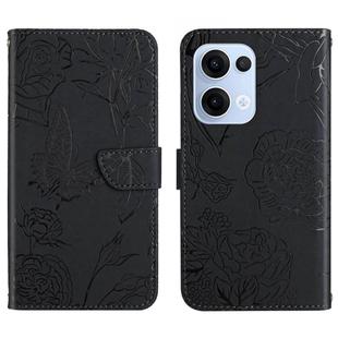 For OPPO Reno13 HT03 Skin Feel Butterfly Embossed Flip Leather Phone Case(Black)