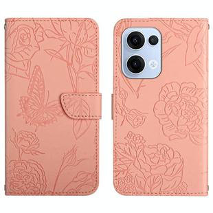 For OPPO Reno13 HT03 Skin Feel Butterfly Embossed Flip Leather Phone Case(Pink)