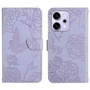For OPPO Reno14 5G Global HT03 Skin Feel Butterfly Embossed Flip Leather Phone Case(Purple)