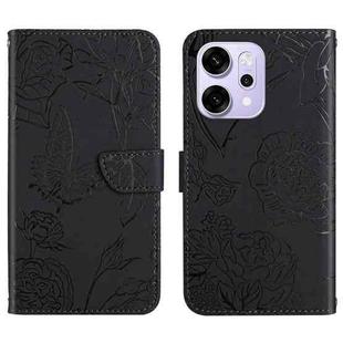 For OPPO Reno14 5G Global HT03 Skin Feel Butterfly Embossed Flip Leather Phone Case(Black)
