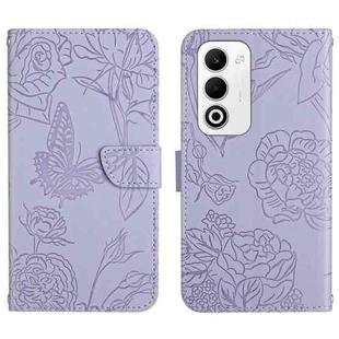 For OPPO A5 5G Global HT03 Skin Feel Butterfly Embossed Flip Leather Phone Case(Purple)