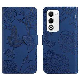 For OPPO A5 5G Global HT03 Skin Feel Butterfly Embossed Flip Leather Phone Case(Blue)