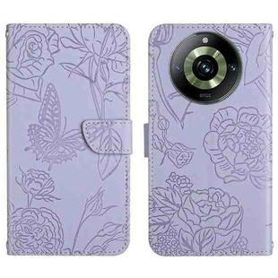 For Realme 11 Pro HT03 Skin Feel Butterfly Embossed Flip Leather Phone Case(Purple)