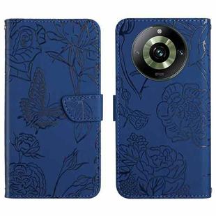 For Realme 11 Pro HT03 Skin Feel Butterfly Embossed Flip Leather Phone Case(Blue)