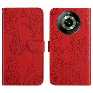 For Realme 11 Pro HT03 Skin Feel Butterfly Embossed Flip Leather Phone Case(Red)