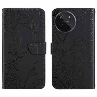 For Realme 11 4G Global HT03 Skin Feel Butterfly Embossed Flip Leather Phone Case(Black)