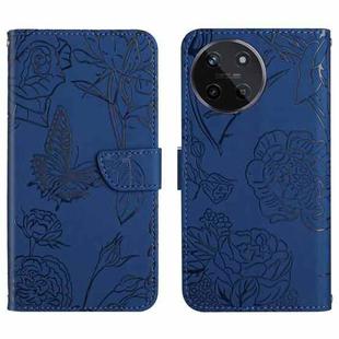 For Realme 11 4G Global HT03 Skin Feel Butterfly Embossed Flip Leather Phone Case(Blue)