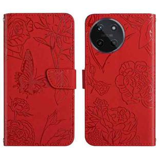 For Realme 11 4G Global HT03 Skin Feel Butterfly Embossed Flip Leather Phone Case(Red)