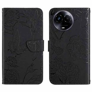 For Realme 11 5G Global HT03 Skin Feel Butterfly Embossed Flip Leather Phone Case(Black)