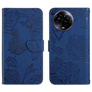 For Realme 11 5G Global HT03 Skin Feel Butterfly Embossed Flip Leather Phone Case(Blue)