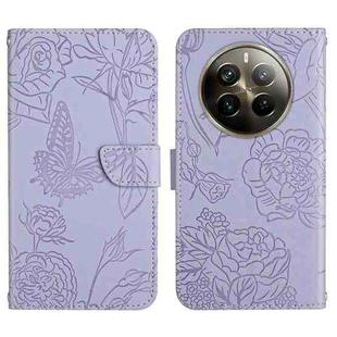 For Realme 12 Pro/12 Pro+ Global HT03 Skin Feel Butterfly Embossed Flip Leather Phone Case(Purple)