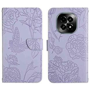 For Realme C63 5G HT03 Skin Feel Butterfly Embossed Flip Leather Phone Case(Purple)