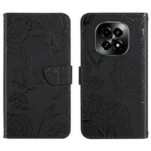 For Realme C63 5G HT03 Skin Feel Butterfly Embossed Flip Leather Phone Case(Black)