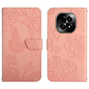 For Realme C63 5G HT03 Skin Feel Butterfly Embossed Flip Leather Phone Case(Pink)