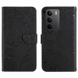 For Realme C75 4G HT03 Skin Feel Butterfly Embossed Flip Leather Phone Case(Black)