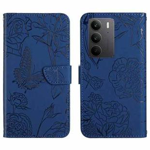 For Realme C75 4G HT03 Skin Feel Butterfly Embossed Flip Leather Phone Case(Blue)