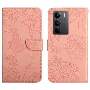 For Realme C75 4G HT03 Skin Feel Butterfly Embossed Flip Leather Phone Case(Pink)