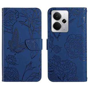 For Realme 14 5G Global / P3 5G Global HT03 Skin Feel Butterfly Embossed Flip Leather Phone Case(Blue)