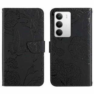 For Realme C75 5G HT03 Skin Feel Butterfly Embossed Flip Leather Phone Case(Black)
