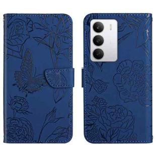 For Realme C75 5G HT03 Skin Feel Butterfly Embossed Flip Leather Phone Case(Blue)